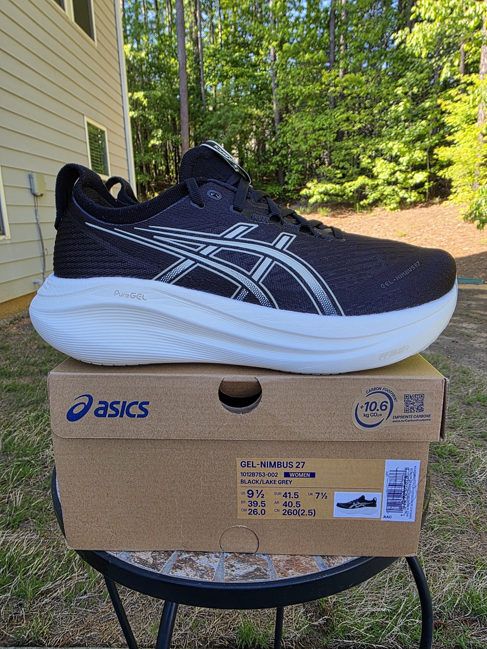 Asics Gel Nimbus 27 1012B753 Black Running Shoes Women Size 9.5 Worn 2x With Box